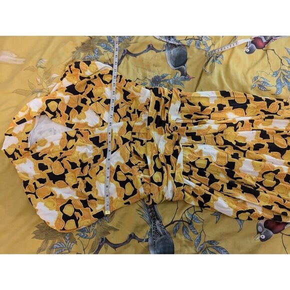 Maxmara Women’s Small Yellow Geometrical Print Wrap Tie Midi Short Sleeve Dress - Picture 3 of 6